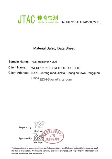 КИТАЙ WEDOO CNC EDM TOOLS CO. LTD Сертификаты